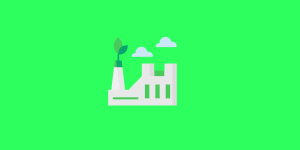 Imagem da Fábrica de Qualidade: um ícone com uma fábrica verde e uma folha de engajamento brotando na chaminé.
