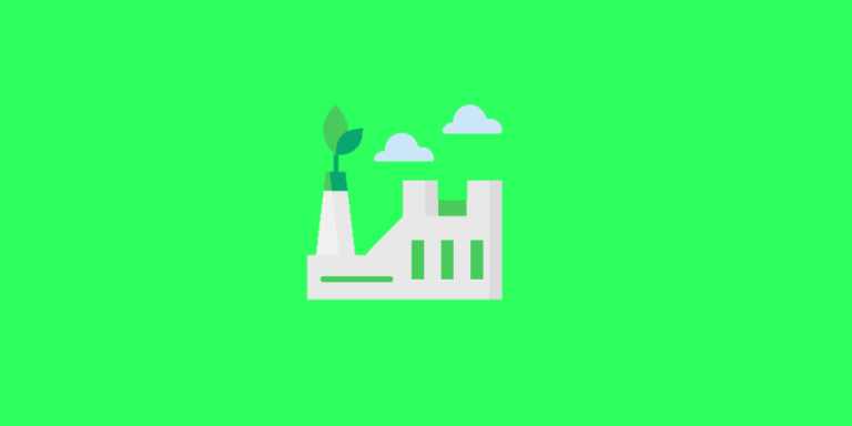 Imagem da Fábrica de Qualidade: um ícone com uma fábrica verde e uma folha de engajamento brotando na chaminé.