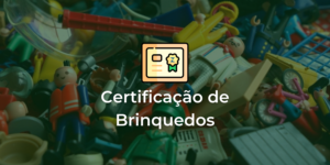 Logo do Inmetro construído com brinquedos, representando a importância da certificação de brinquedos.